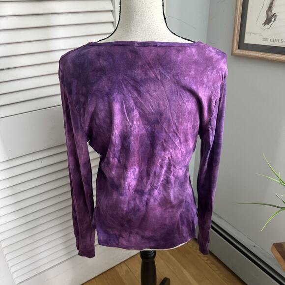 Vintage FASHION BUG Top XL Purple Tie Dye Studded V-Neck Retro Y2K Grunge Goth - Picture 6 of 10